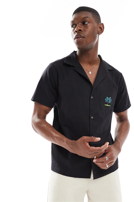 Рубашка с вышитым пальмовым деревом, имитирующая лен артикул 147788752