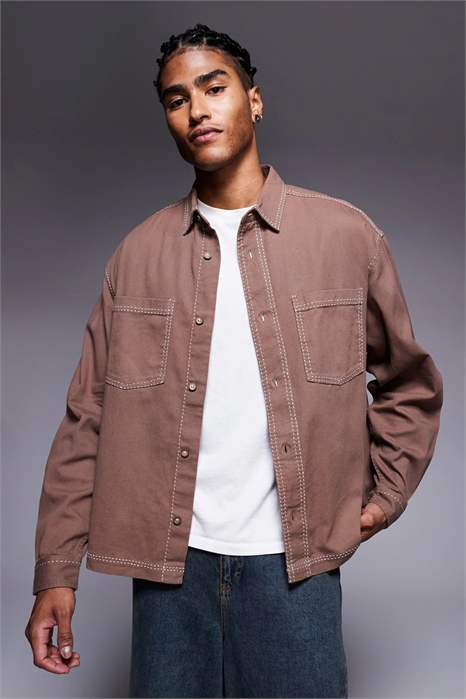 Рубашка с контрастной отстрочкой артикул 143355594