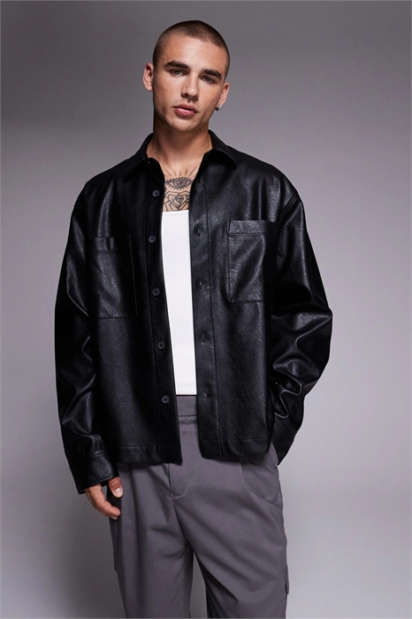 Рубашка свободного кроя из искусственной кожи артикул 147764110