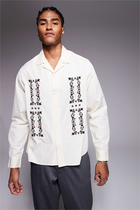 Рубашка прямого кроя с вышивкой артикул 144075552