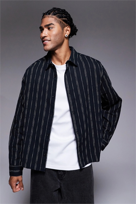 Рубашка свободного кроя в крупную полоску артикул 147329282