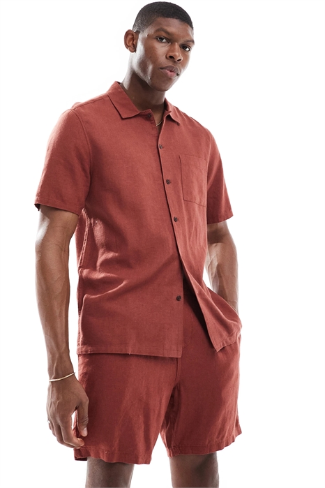 Рубашка с плоским воротником из смесовой ткани с содержанием льна co-ord артикул 143314462