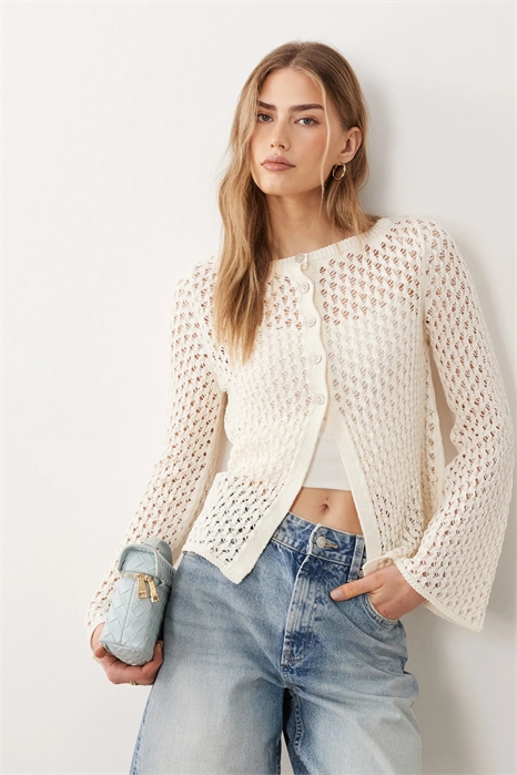 Длинный кардиган, связанный крючком артикул 156113285