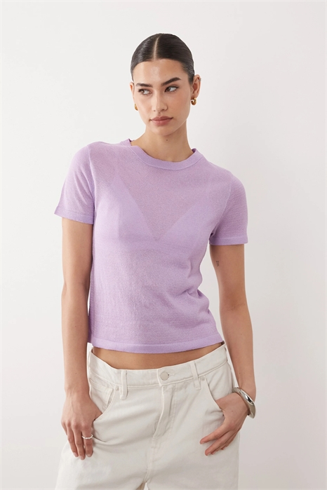 Трикотажная прозрачная футболка артикул 156236065