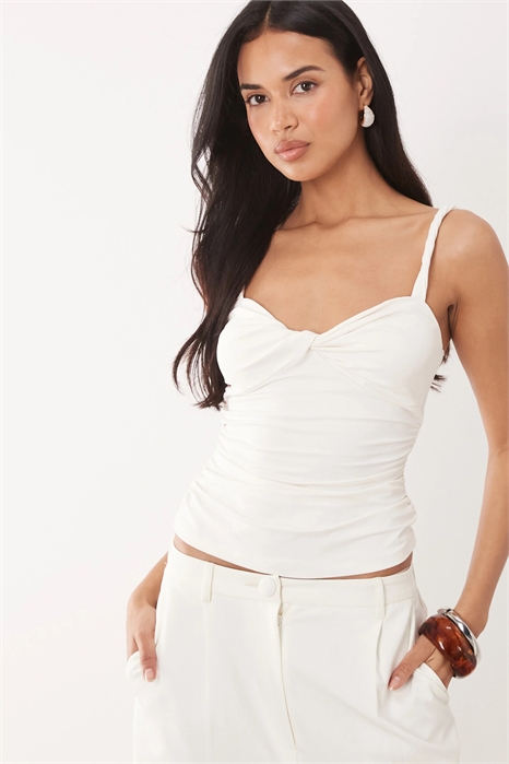 Топ с завязками спереди и рюшами, с лямками из скрученного полиамидного ремня артикул 156334263