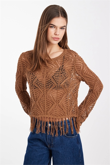 Вязаный топ в стиле бохо с бахромой артикул 154079190