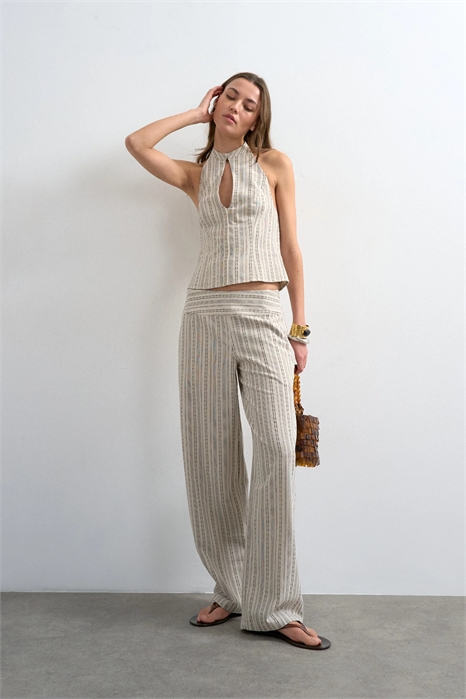 Брюки с низкой посадкой в полоску, выполненные в стиле льна артикул 151778933