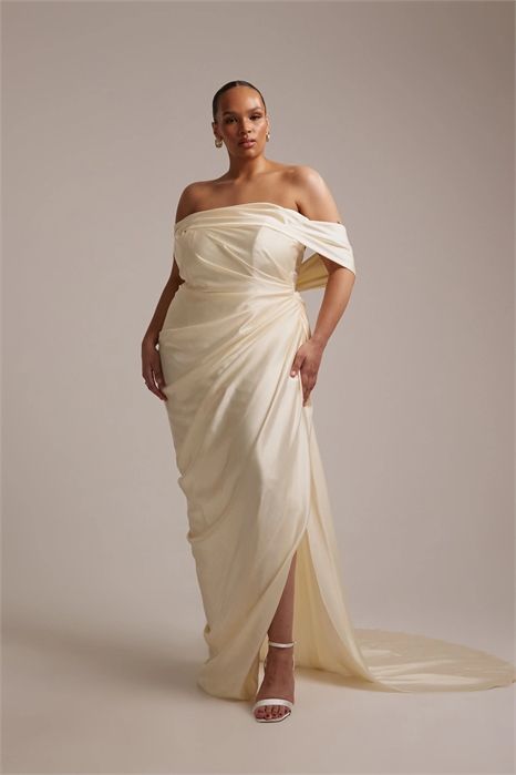 ASOS DESIGN: свадебное платье макси с драпировкой, открытыми плечами и завязками на спине для полных артикул 153729242
