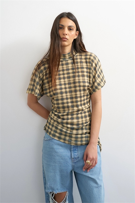 Туника с сетчатыми вставками и воронкообразным вырезом артикул 155056524