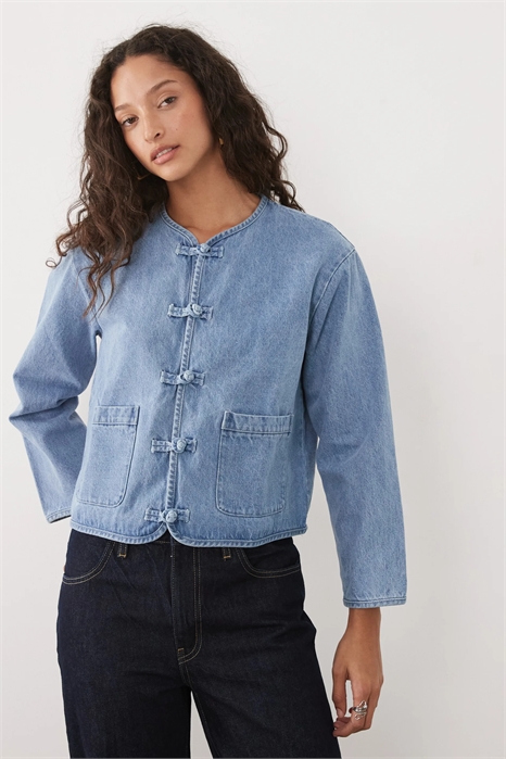 Джинсовая куртка для подростков из 100% хлопка без воротника артикул 156184524