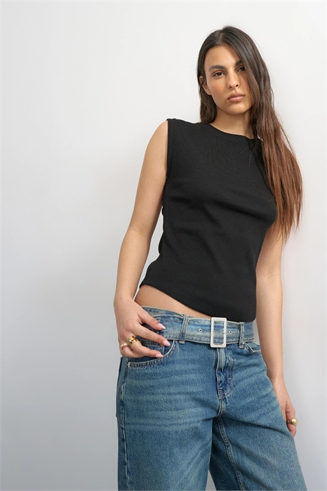 Майка-боди с ребристым верхом артикул 150560474