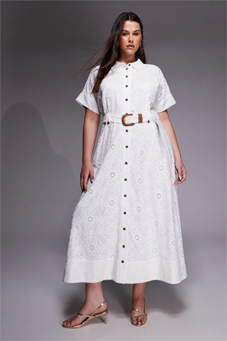 Рубашка с короткими рукавами и вышивкой, платье средней длины артикул 155002864