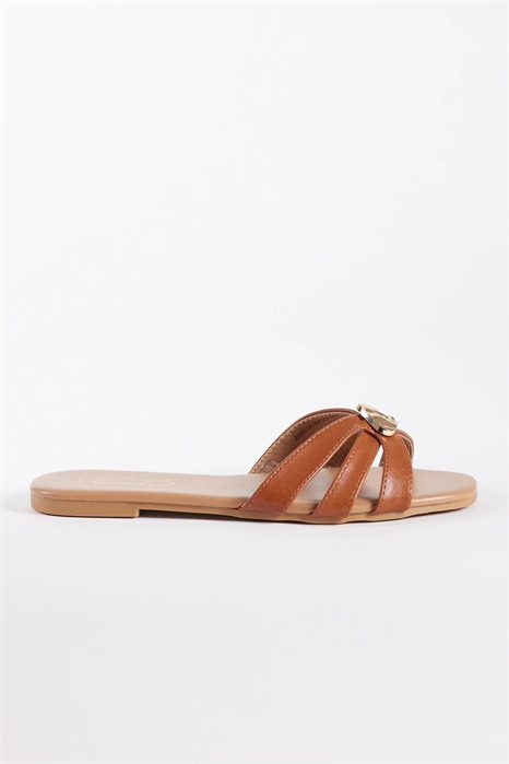 Сандалии с перекрещивающимися ремешками и металлическими элементами артикул 155388692