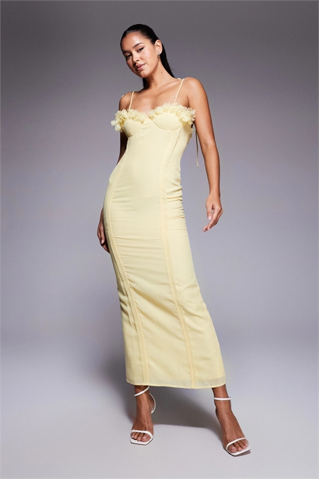 Платье средней длины с 3D-узором в виде букета цветов и корсетной линией, имитирующее лен артикул 142294495