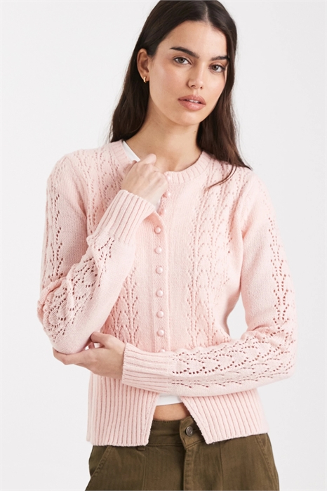 Кардиган с круглым вырезом и узором «пойнтелл» артикул 151058175