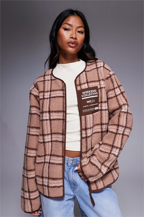 Флисовая куртка с молнией от Weekend Collective с розовым клетчатым принтом артикул 143218064