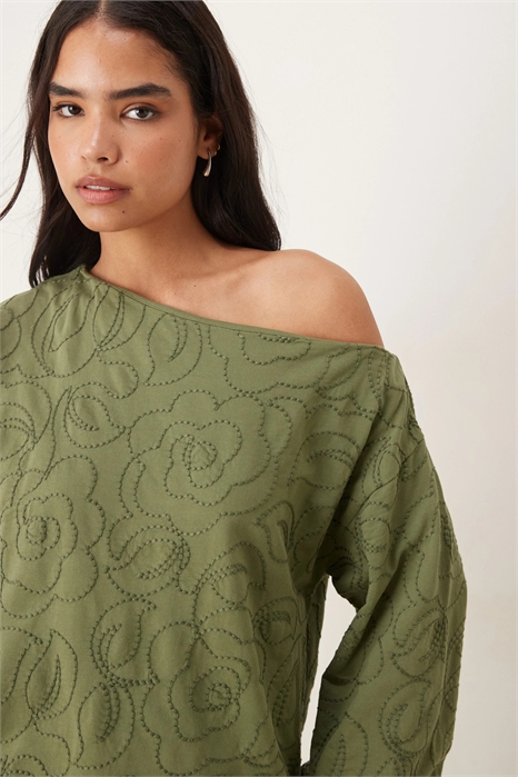 Толстовка с открытыми плечами и вышивкой артикул 149656858