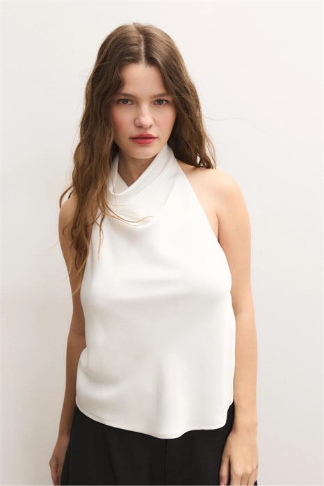 Топ с завязками на шее с эффектом сатина артикул 155943008