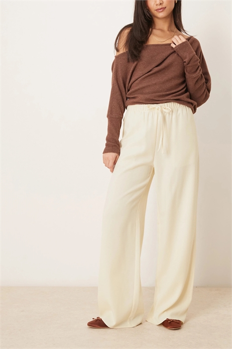 Брюки с завязкой на талии, выполненные в стиле «под льняную ткань» артикул 140134846