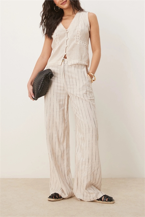 Брюки свободного кроя с прямыми брючинами из льна артикул 139958218