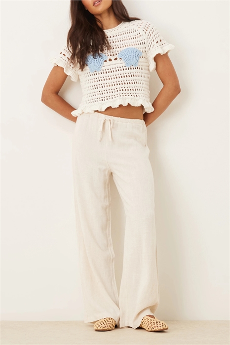 Брюки с широкими штанинами из смесовой ткани с льняными вкраплениями, завязывающиеся на шнурок в талии артикул 141528458