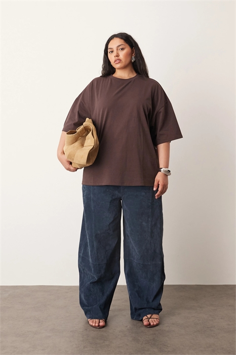 Брюки-бочки из замши Curve Sydney с высокой талией артикул 148921329