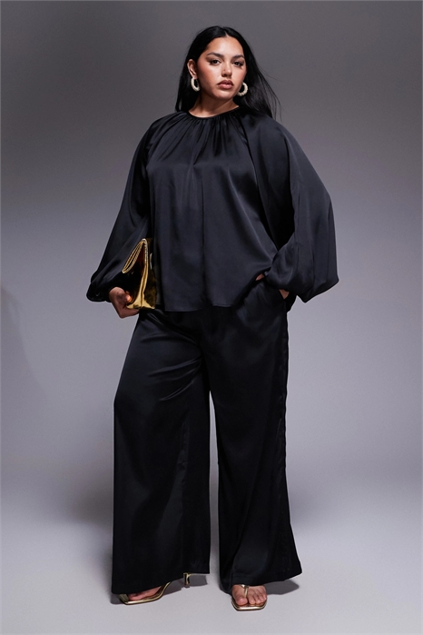 ASOS DESIGN — брюки с широкими брючинами из атласа для полных co-ord артикул 148522339