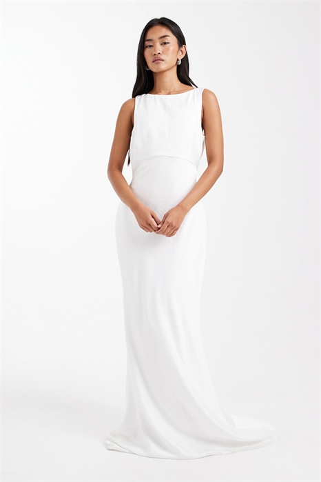 Свадебное макси-платье из атласа с сетчатой вырезом на спине и пуговицами артикул 151898565