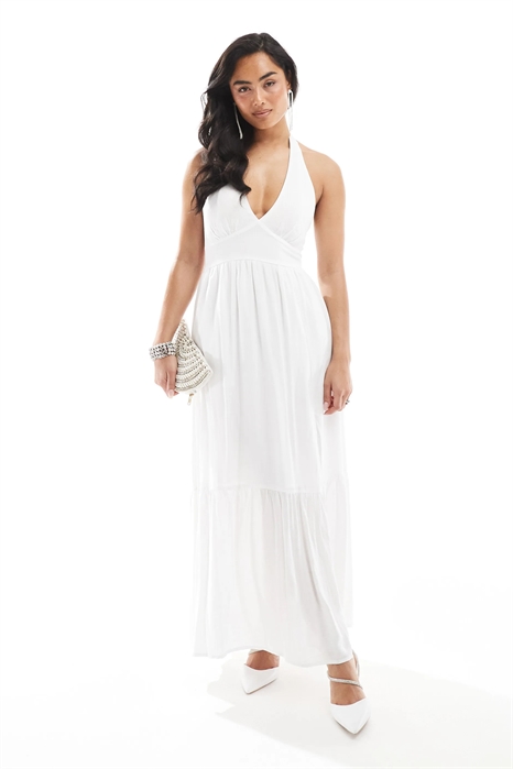 Макси-платье с завязками на шее и разрезом артикул 144912744