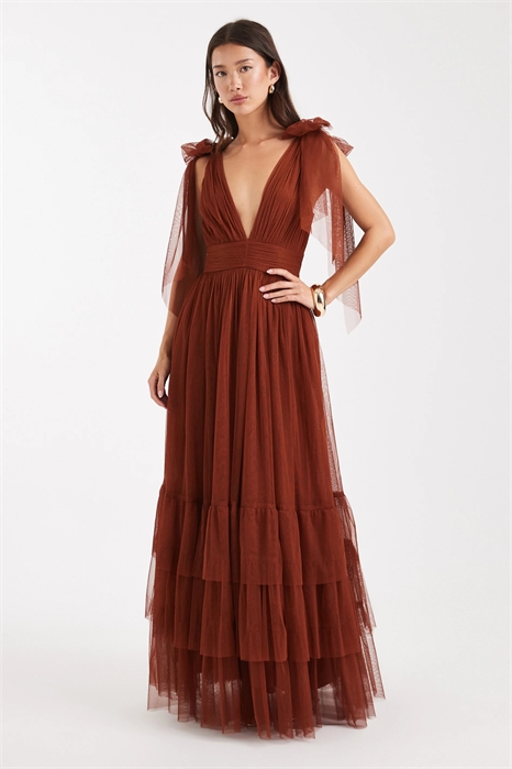 Макси-платье из тюля с бантиком на плече для подружки невесты артикул 149954754