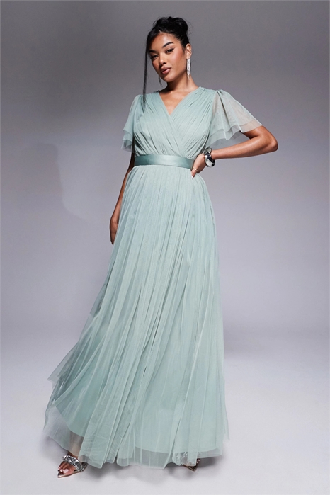 Макси-платье для подружки невесты с имитацией запаха и короткими рукавами артикул 139971278