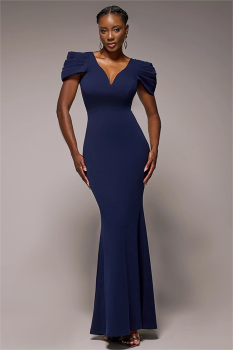 Макси-платье с глубоким вырезом и рукавами в складку артикул 156015104