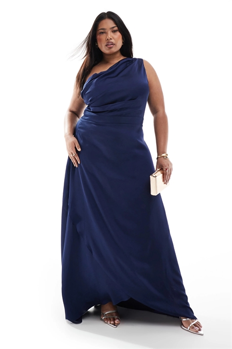 Макси-платье для подружки невесты из атласа с одним плечом и юбкой-парео артикул 141189057