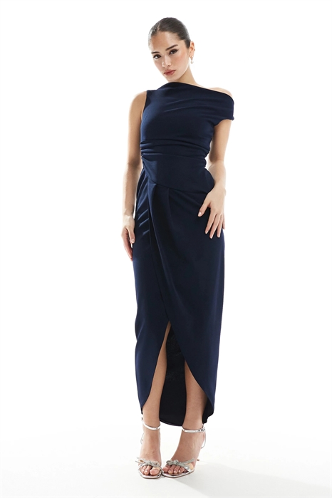 Макси-платье для подружки невесты с V-образным вырезом и рюшами артикул 142046495