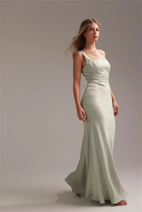 Атласное макси-платье с квадратным вырезом для подружки невесты артикул 139248732