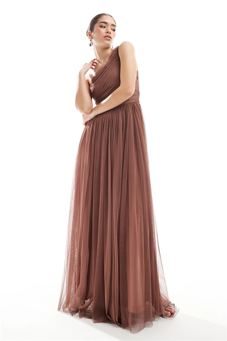 Макси-платье из тюля на одно плечо для подружки невесты артикул 142205364