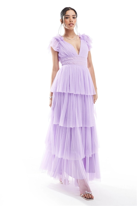 Макси-платье из тюля с рюшами на плечах для подружки невесты артикул 143754089