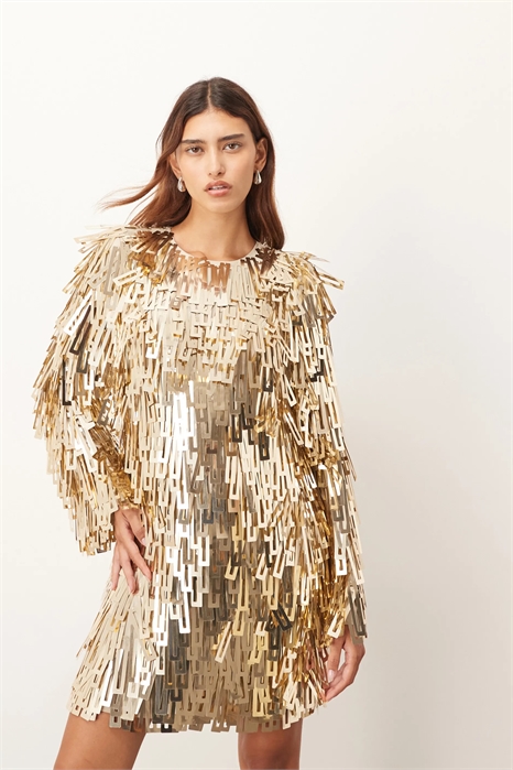 Мини-платье с длинными рукавами, украшенное пайетками в виде осколков артикул 140142408