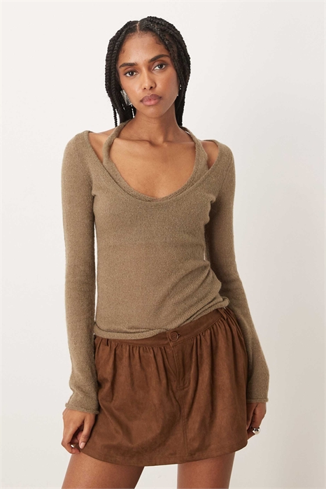 Топ с длинными рукавами и открытыми плечами из прозрачного трикотажа от Misora артикул 154115953