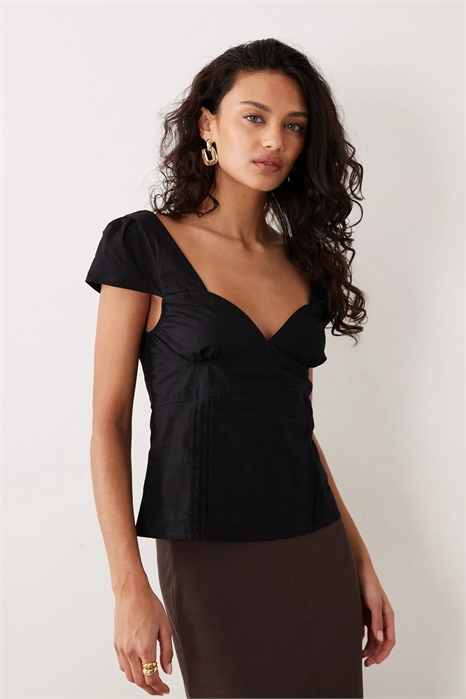 Топ из поплина с короткими рукавами и оливковым цветом артикул 155589495