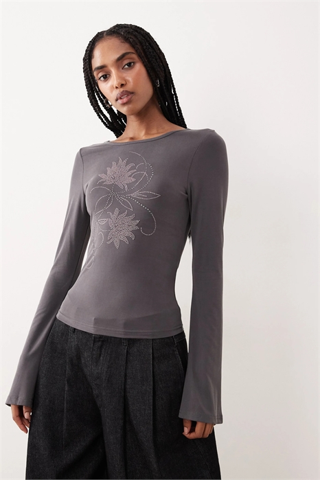 Топ Tiyana с широкими рукавами и цветочными элементами из страз артикул 154275801