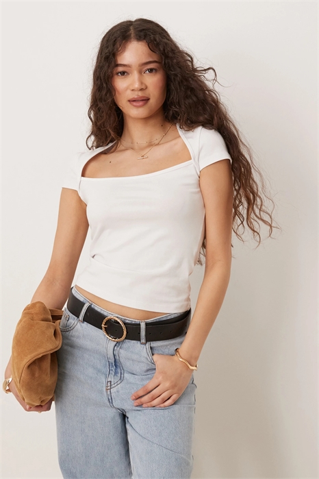 Топ с короткими рукавами и квадратным вырезом артикул 144909244