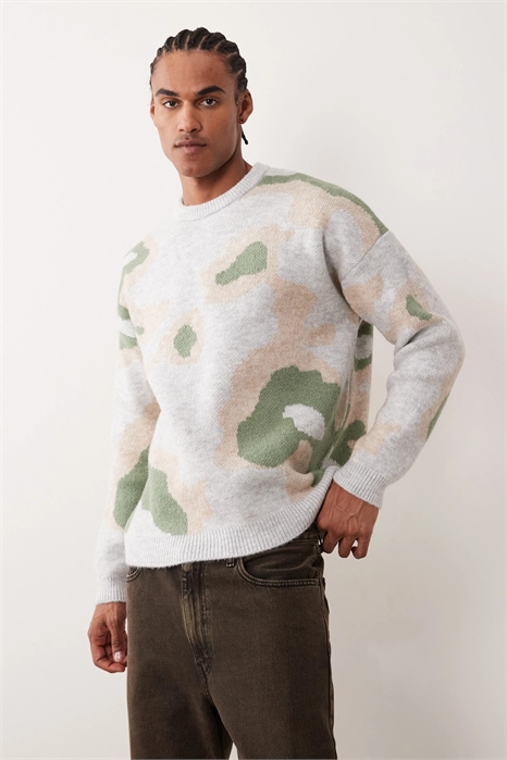 Свитер свободного кроя с круглым вырезом и абстрактным принтом артикул 156340968