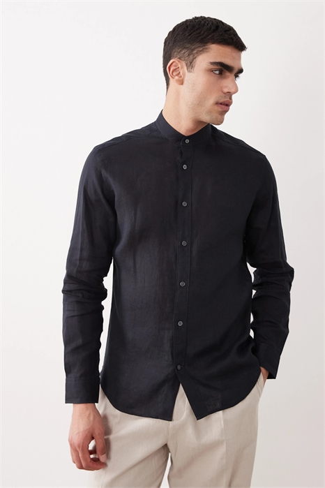 Рубашка из 100% льна с воротником-мао и рукавами-реглан артикул 156178197