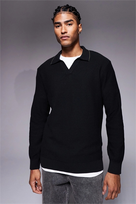 Свитер с открытым воротником и текстурой «соты» артикул 152149658