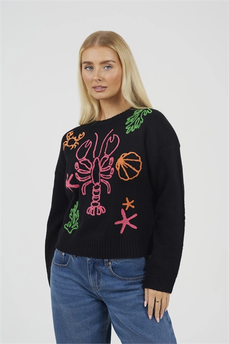 Свитер с вышивкой морских обитателей артикул 156387356