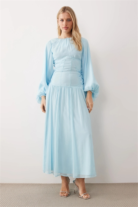 Макси-платье с длинными рукавами из шифона с завязками артикул 153527523