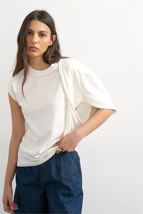 Топ с круглым вырезом и закрученными бретелями артикул 155055485