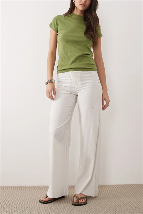 Прямые брюки из смешанного льна с завязкой на талии для подростков артикул 156184523