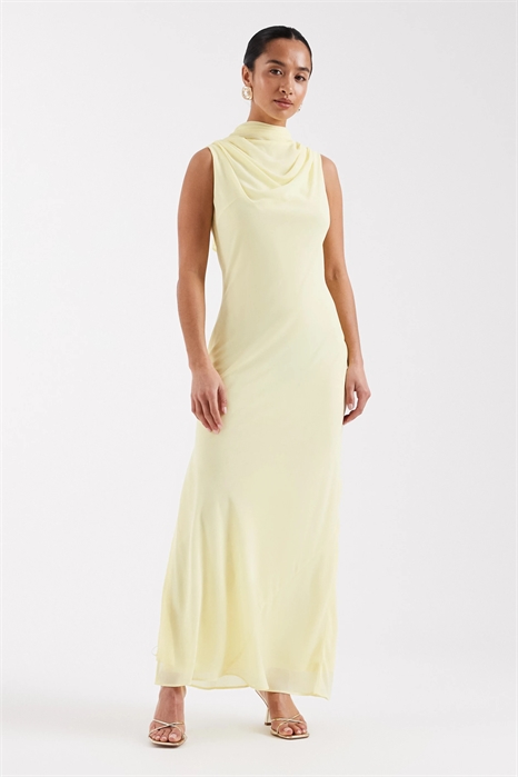 Макси-платье для подружки невесты с высоким воротником, из шифона и с завязками, желтого цвета артикул 154078810